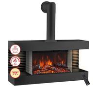 KAMINIO® Liz 82 Cheminée électrique Murale avec Tuyau de poêle [Noire] | Cheminée décorative avec chauffage, effet de flamme, feu 3D à 5 niveaux, 2 niches LED, thermostat, minuterie & télécommande
