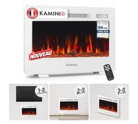KAMINIO® Marlon Pro 24 Cheminée électrique chauffante à Effet Flamme | Cheminée décorative 3 en 1 encastrable, murale ou à poser, LED feu 12 couleurs, thermostat, minuterie, télécommande, blanc