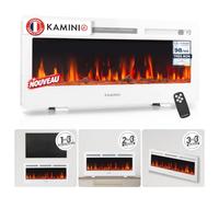 KAMINIO® Marlon Pro 42 Cheminée électrique chauffante à Effet Flamme | Cheminée décorative 3 en 1 encastrable, murale ou à poser, LED feu 12 couleurs, thermostat, minuterie, télécommande, blanc
