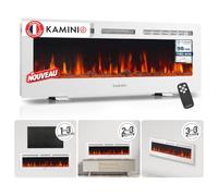 KAMINIO® Marlon Pro 50 Cheminée électrique chauffante à Effet Flamme | Cheminée décorative 3 en 1 encastrable, murale ou à poser, LED feu 12 couleurs, thermostat, minuterie, télécommande, blanc