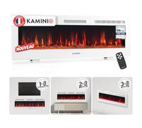 KAMINIO® Marlon Pro 60 Cheminée électrique chauffante à Effet Flamme | Cheminée décorative 3 en 1 encastrable, murale ou à poser, LED feu 12 couleurs, thermostat, minuterie, télécommande, blanc