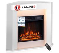 KAMINIO Cheminée électrique MATTI - Cheminée sur pied avec chauffage, effet de flamme 3D, lumière d'ambiance LED, télécommande - Angle, Blanc