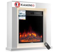 KAMINIO® Matti Modern 32 Blanche Cheminée électrique à Poser | Cheminée décorative chauffante avec effet de flamme, manteau, feu 3D, LED d'ambiance, thermostat, minuterie, télécommande