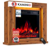 KAMINIO® Matti Modern 32 Chêne Cheminée électrique à Poser | Cheminée décorative chauffante avec effet de flamme, manteau, feu 3D, LED d'ambiance, thermostat, minuterie, télécommande
