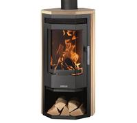 Poêle à bois Justus Usedom 5 | 5,5 kW Acier noir, dessus et côtés pierre sable, Sans buse de raccordement (standard)