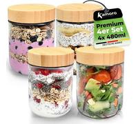 Kamoro HOME & KITCHEN : lot de 4 récipients alimentaires en verre avec couvercles en bambou durables - Récipients en verre de différentes tailles avec joints en caoutchouc - Récipients sans BPA (lot d