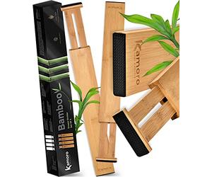 Kamoro Separateur tiroirs en bambou naturel - Avec ressort pour un maintien ferme - Extrémités protégeant les meubles [lot de 4] - Organisateur tiroir cuisine entre 45 et 57 cm - Naturel