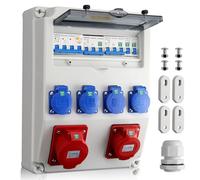 Kamtop Coffret Électrique de Chantier IP66, 2 CEE 16/32A + 4 Schuko | Double Protection Interrupteur Différentiel + Disjoncteur(FI+LS), Boîtier ABS Robuste IP66, Prises IP54, Câblage Serti