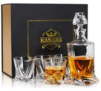 KANARS Carafe et Verres à Whisky Cristal pour Whisky, Scotch, Cognac, Martini, 800 ml Bouteille avec 4x 300 ml Verre à Whiskey, 5 Pièces, Belle Boîte Cadea