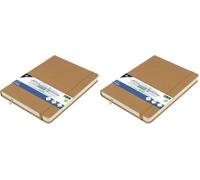 Kangaro Carnet de croquis artistique A5 en PU Taupe Couverture rigide 80 feuilles 140 g Papier crème avec élastique et ruban (Lot de 2)