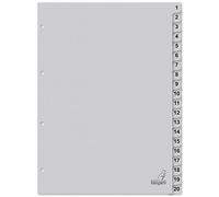 Kangaro Lot de 20 intercalaires en carton avec chiffres A4 1-20 180 g/m² Gris recy SC - K420C