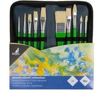 Kangaro Set de 10 pinceaux pour peinture à l'huile - tailles variées - étui zippé verrouillable