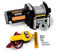 KANGAROO WINCH Treuil Electrique 12v Universel 2000 lbs / 906 kg | Puissant et Compact avec Câble Acier et Télécommande - Construction Fiable pour Voiture, Quad et Défis Offroad (K2000)