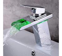 kangten Robinet LED avec cascade, éclairage RVB 3 couleurs changeantes, robinet de salle de bain, bec cascade, robinet de lavabo pour salle de bain, laiton, chromé, rouge, vert, bleu