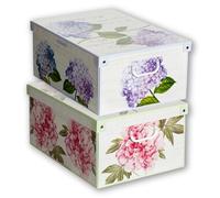 Kanguru Collection Lot de 2 boîtes en Carton Pivoines Ortensias, Multicolore, 50 x 39 x 24 cm