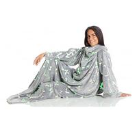 Kanguru Deluxe Glow Plaid Phosphorescent à Manches et Poche avec Motifs Lumineux Papillon, Couvre lit, canapé lit, Jete de canape, Couverture Polaire avec Manches, Plaid canape, Gris, 140 x 180 cm