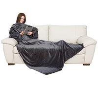 Kanguru Deluxe Loft, Plaid Polaire à manches et poche Kangourou, Super Doux, cocooning plaid canape grande taille, Couverture polaire avec manches, Adultes, Couleur Gris, 140 x 210 cm