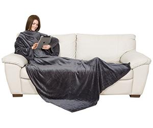 Kanguru Deluxe Loft, Plaid Polaire à manches et poche Kangourou, Super Doux, cocooning plaid canape grande taille, Couverture polaire avec manches, Adultes, Couleur Gris, 140 x 210 cm