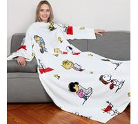 Kanguru Deluxe Peanuts Snoopy, Plaid Polaire à manches et poche Kangourou, Super Doux, Plaid canape grande taille, Couverture polaire avec manches, Adultes, Blanc, 140 x 180 cm