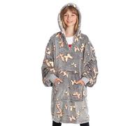 Kanguru Kangurone Glow Couverture Polaire Phosphorescent avec motifs Lumineux Papillon, Sweat Plaid a Capuche fille, Pull Plaid, Cadeau ado fille, Bleu, enfant 4-14 ans 75 x 75 cm