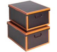 Kanguru Lot de 2 Boite de Rangement avec Couvercle, Boite en carton, Rangement Vetement, Meuble de Rangement Chambre, Bureau, Panier de Rangement, Organisateur Tiroir, 40x50x25 cm CUOIO/CUIR Large