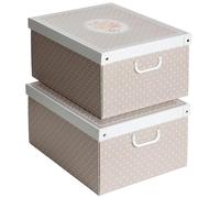 Kanguru Lot de 2 boîtes en carton pour armoire, avec couvercle, pour changement de saison, cadeau, 50x39xh24 cm, Pois