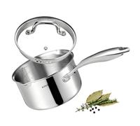 KANGXW Casserole en acier inoxydable de 2 litres, avec bec verseur et couvercle en verre filtre, casserole à lait, sauce, pâtes, marmite pour toutes les cuisinières