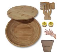 Kao Clean Petit saladier en Bambou Naturel avec Couvercle, 20 cm, Rond, Couverts Inclus,