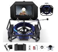 KAOLALI Caméra de vidange 50 m avec enregistreur DVR, caméra endoscopique de 22,9 cm avec lumière IP68 étanche, batterie 4500 mAh, 6 lumières LED pour plombiers, moniteur couleur 1080p, carte TF 32 Go