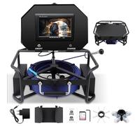 KAOLALI Caméra de vidange 50 m avec enregistreur DVR, caméra endoscopique de 7 pouces avec lumière IP68 étanche, batterie 4500 mAh, 6 lumières LED pour plombiers, moniteur couleur 1080p, carte TF 32