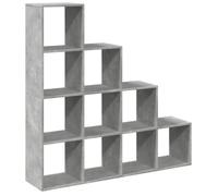 Kaorsrow Bibliothèque à 4 niveaux Gris béton 131,5 x 29 x 131,5 cm | Étagère cube en bois avec 10 compartiments pour beaucoup d'espace de rangement dans le salon, le bureau ou la chambre à
