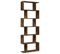 Kaorsrow Bibliothèque séparateur de pièce en chêne fumé 70 x 24 x 193 cm | Étagère de classement moderne et cloison pour salon, bureau et chambre à coucher avec 6 compartiments décalés aspect bois.