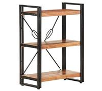 Kaorsrow Bibliothèque sur pied à 3 compartiments en bois d'acacia massif 60 | Étagère de rangement industrielle en bois tropical véritable et acier pour un rangement dans le salon ou la chambre à coucher