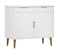 Kaorsrow Buffet Molde en pin massif Blanc 90 x 40 x 80 cm | Meuble d'appoint scandinave pour salon avec 2 tiroirs, 2 portes et protection anti-basculement finition mate.