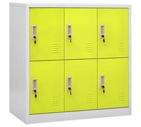 Kaorsrow Lot de 2 armoires casiers en métal avec 6 compartiments, casier en acier, verrouillable, pour bureau et école, 90 x 45 x 92,5 cm, gris clair, vert