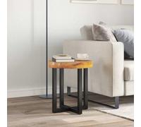 Kaorsrow Table basse ronde en teck massif 40 x 45 cm | Table d'appoint faite à la main en teck et bois de manguier avec incrustation en polyrésine, idéale pour le salon et le