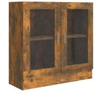 Kaorsrow Vitrine en chêne fumé - 82,5 x 30,5 x 80 cm - En bois et verre | Commode à deux portes avec façades en verre et deux compartiments pour le salon et le bureau, avec support mural pour le