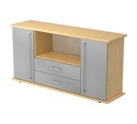 KAPA SB | Sideboard | avec protes et tiroirs - Érable/Argent poignée de bastingage plastique
