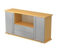 KAPA SB | Sideboard | avec protes et tiroirs - Hêtre/Argent poignée de bastingage plastique