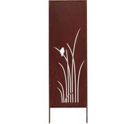 Kapaga Brise-vue en métal, 160 x 50 cm, aspect rouille, brise-vue, décoration de jardin, rouille (herbe avec oiseau)