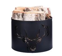 Kapaga - Kaminholzkorb 33 x 26 cm - Metall Schwarz pulverbeschichtet - Holzträger mit Hirschmuster - Robuster Holzkorb für Kamin, Wohnzimmer & Deko, Kaminholzträge - Feuerholz Aufbewahrung