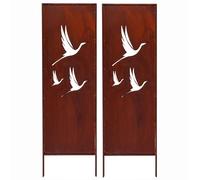 Kapaga - Lot de 2 brise-vue en métal - 160 x 50 cm - Aspect rouille - Brise-vue pour jardin - Brise-vue - Décoration de jardin - Clôture - Rouille (oiseaux)