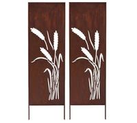Kapaga - Lot de 2 brise-vue en métal - 160 x 50 cm - Patine - Aspect | Pour jardin et terrasse - Corten, élément brise-vue - Pare-vue - Clôture décorative de jardin - Rouille