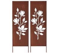 Kapaga - Lot de 2 brise-vue en métal - 160 x 50 cm - Patine - Aspect | Pour jardin et terrasse - Corten, élément brise-vue - Pare-vue - Clôture décorative de jardin - Rouille
