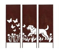 Kapaga - Lot de 3 brise-vue en métal avec motif chien - 160 x 50 cm - Aspect rouille - Brise-vue pour jardin - Brise-vue - Décoration de jardin - Clôture - Rouille
