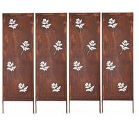 Kapaga - Lot de 4 Brise-vues en Métal Corten 160 x 50 cm - Effet Rouillé - Paravent Rustique pour Jardin - Panneaux de Protection Extérieurs - Élément Décoratif de Jardin - Clôture Déco (Fleurs 3)