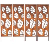 Kapaga - Lot de 4 Brise-vues en Métal Corten 160 x 50 cm - Effet Rouillé - Paravent Rustique pour Jardin - Panneaux de Protection Extérieurs - Élément Décoratif de Jardin - Clôture Déco (Feuilles)