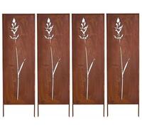 Kapaga - Lot de 4 Brise-vues en Métal Corten 160 x 50 cm - Effet Rouillé - Paravent Rustique pour Jardin - Panneaux de Protection Extérieurs - Élément Décoratif de Jardin - Clôture Déco (Monstera 3)