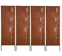 Kapaga - Lot de 4 Brise-vues en Métal Corten 160 x 50 cm - Effet Rouillé - Paravent Rustique pour Jardin - Panneaux de Protection Extérieurs - Élément Décoratif de Jardin - Clôture Déco (Fleurs)