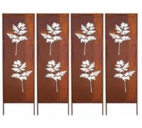 Kapaga - Lot de 4 Brise-vues en Métal Corten 160 x 50 cm - Effet Rouillé - Paravent Rustique pour Jardin - Panneaux de Protection Extérieurs - Élément Décoratif de Jardin - Clôture Déco (Fleurs 2)